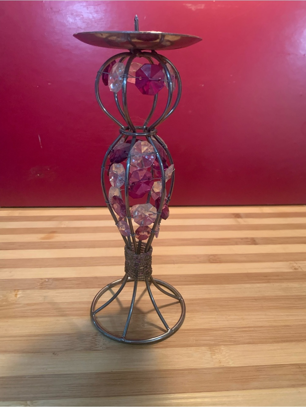 Crystal Beaded Metal Candle Holder - Pink and Purple Accents